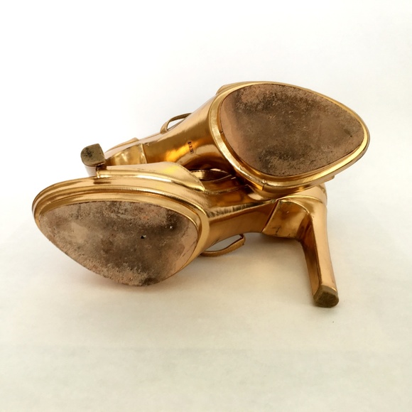 BCBGMaxAzria Gold Fringe Platform Heels - Picture 7 of 7